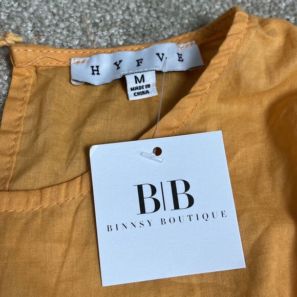 NWT HYFVE Woman's Orange Babydoll Blouse Ruffled Crop Top M lantern sleeve‎ - Picture 3 of 11